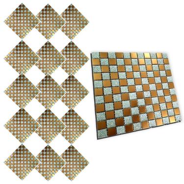 Imagem de Pastilha De Vidro Autocolante Kit 15 Uni Parede Cozinha Box Banheiro Sala Decorativa Facil Aplicacao Requintado Moderna