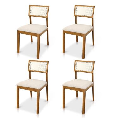 Imagem de Kit 04 Cadeiras de Jantar e Living Millie com Tela Natural Estofada Linho - Desk Design