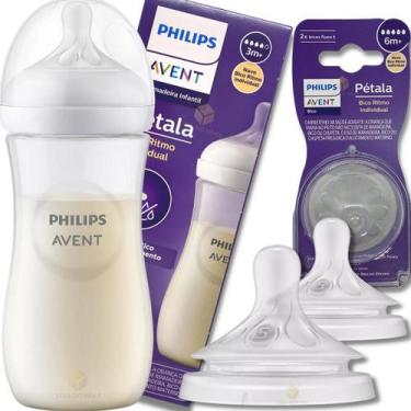Imagem de Kit Mamadeira Philips Avent Pétala 330 Ml Bico Nº4 Fluxo Rápido e 2 Bi