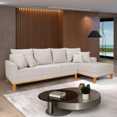 Imagem de Sofá Beny Chaise e 4 lugares Living Linho Base de Madeira Fixo Sala (Cru, Lado Direito)