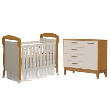 Imagem de Berço Americano Danny e Cômoda com Porta Flip Areia Savana Acetinado -