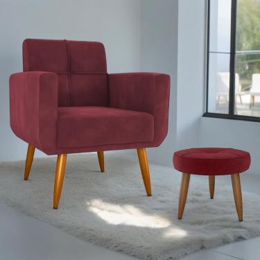 Imagem de Conjunto Poltrona E Puff Josh Decorativos Veludo Vinho Apoio para os Pés Mais de Casa