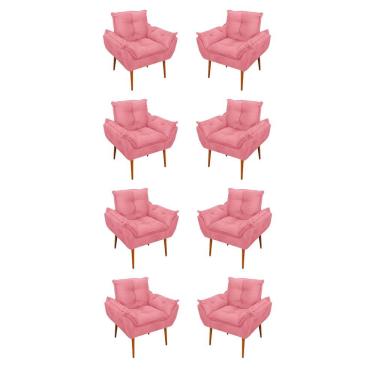 Imagem de Kit 08 Poltronas Decorativas Opala Sala De Estar Suede Fibra Siliconada Rosa Balaqui Decor