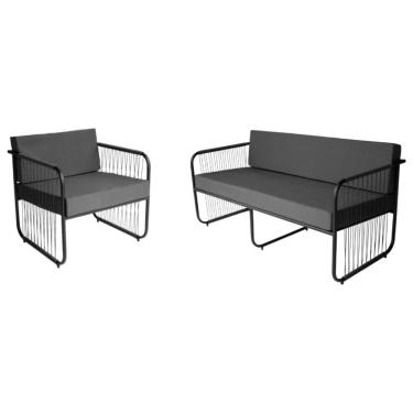 Imagem de Conjunto Poltronas E Namoradeira Córdova Fibra Sintética Preto Cinza Acesse Móveis