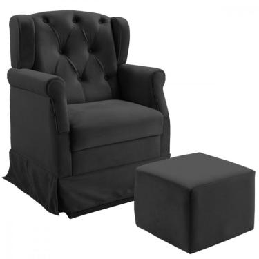 Imagem de Poltrona De Balanço Amamentação Ternura Puff Veludo Preto Star Confort