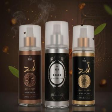 Imagem de Kit 3 Body Splash Árabe Masculino Bourbon, Oud E Asad Black 200 ml - B