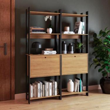 Imagem de Kit 2 Estantes para Livros 2 Portas 10 Prateleiras Estilo Industrial L