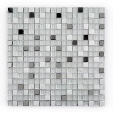 Imagem de Placa Pastilha Vidro Parede 30cm X 30cm Branco/Prata - DOCELAR