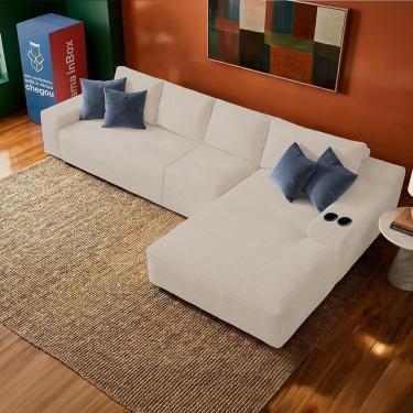 Imagem de Sofá Modular Evo de 4 Lugares com Chaise Dir Evo. Three 3,40m Boost Tech em Velourê Cama inBox