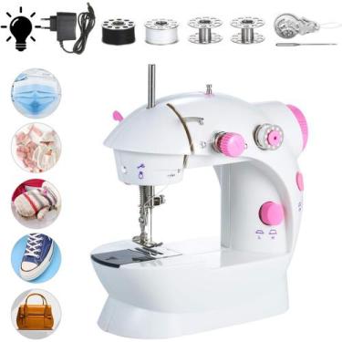 Imagem de Mini máquina de costura ajustável de 2 velocidades com fio duplo portá