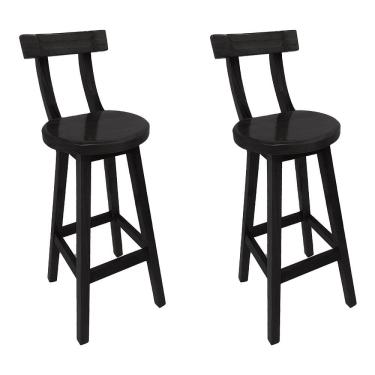 Imagem de Kit 2 Cadeiras Altas Girafa Madeira com Encosto Design Moderno para Bancada Área Gourmet - Preto