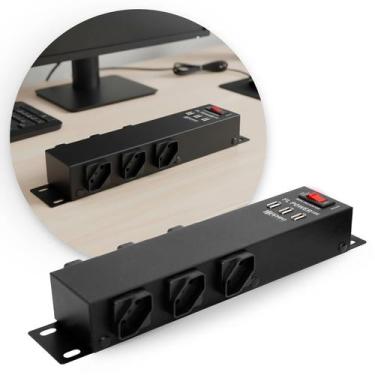 Imagem de Filtro De Linha Ipec Com 3 Carregadores Usb 6 Tomadas 10a, PRETO