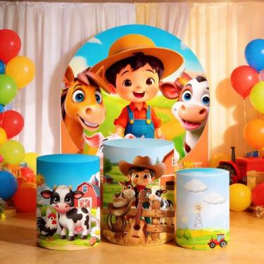 Imagem de Capas Painel Redondo Cilindro Fazendinha Animais - Painel De Festa, KI