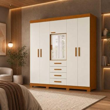 Imagem de Roupeiro Casal Virtus 6 Portas e 4 Gavetas - Cinamomo Off White - Albatroz