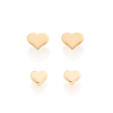 Imagem de Kit Brinco 2 Pares Com Coracoes Lisos . - Rommanel Cor:Dourado, Dourad