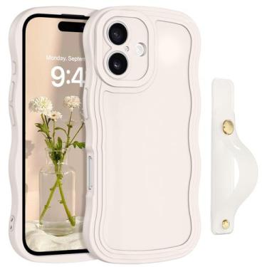 Imagem de Capa de telefone GUAGUA iPhone 16 6,1" com alça ondulada branca antiga