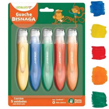 Imagem de Tinta Guache Bisnaga Lavável Com Ponta Pincel 5 Cores Vibrantes Não Tó