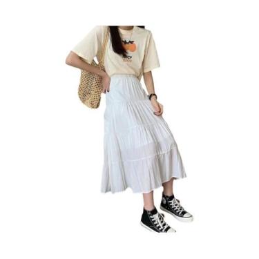 Imagem de Saia Vintage de Chiffon com Cintura Alta - Branca e Preta - Estilo A -