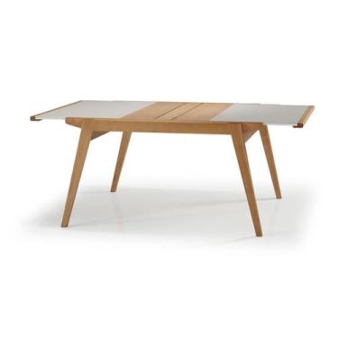 Imagem de Mesa Elástica Lizzie com Tampo de Vidro Fendi e Base Madeira na Cor Am