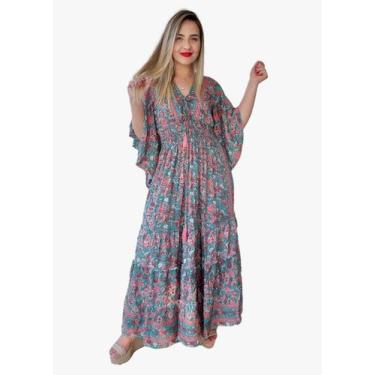 Imagem de Vestido Longo Indiano Estampado Toque de Seda-Cod.LDR-1761 - Aléci Fas