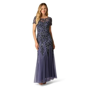 Imagem de Adrianna Papell Vestido longo de contas com Godets, Peri esfumaçado, 42