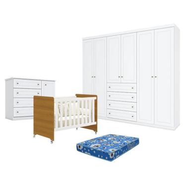 Imagem de Quarto de Bebê Completo Americano Evolution 4 em 1 6 Portas 4 Gavetas MDF-MDP Branco Acetinado Savana Móveis Henn
