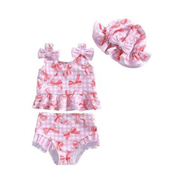 Imagem de Conjunto De Biquíni Com Estampa Xadrez Para Meninas, 3 Peças, Regata S