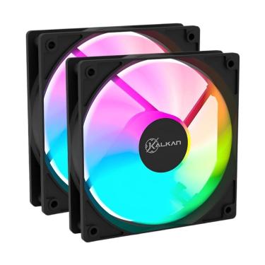 Imagem de Kit 2 Fans Kalkan Lumen RGB 2x120mm 1500RPM 1.19mmH2O Preto - KLK00018