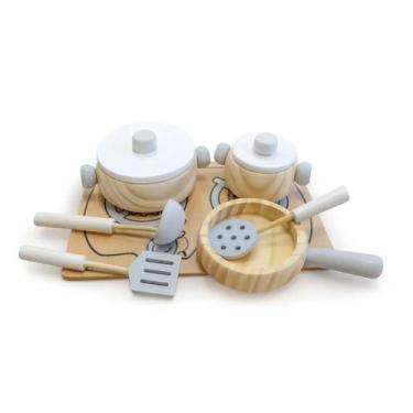 Imagem de Brinquedo Conjunto Panelas c/ Utensilios e Cooktop em Madeira Cinza 3+