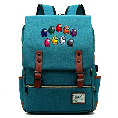 Imagem de Mochila retrô com estampa Among Space Game, mochila escolar retrô unissex (com USB), Lata, Large, Clássico
