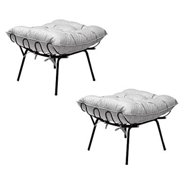 Imagem de Kit 2 Puff Decorativo Sala de Estar Abel Pés Preto Linho Cinza Claro - Gran Belo