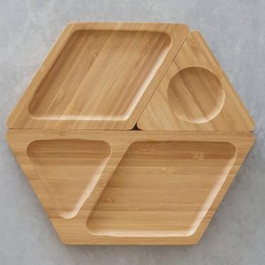 Imagem de Petisqueira Hexagonal Desmontável em Bambu - 3 peças - Oikos