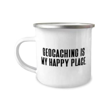 Imagem de Útil presente geocaching, Geocaching is My Happy Place, Epic 355 ml Caneca para acampamento para homens e mulheres