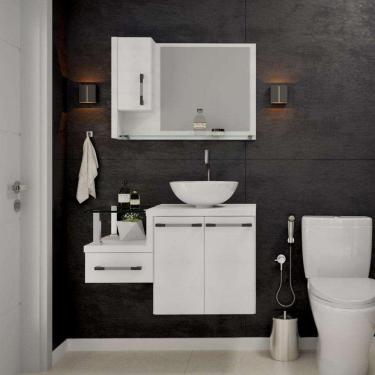 Imagem de Conjunto de Gabinete de Banheiro com Cuba R35 e Espelheira Wood 3 PT 1 GV Branco
