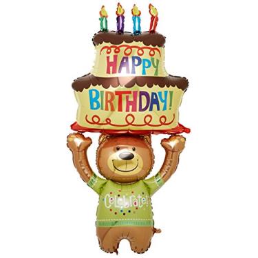 Imagem de Balao de folha Mylar para festa de aniversario de 152,4 cm em forma de ursinho de pelucia e bolo