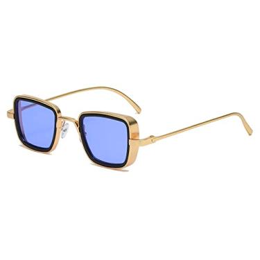 Imagem de Vintage Metal Steampunk Sunglasses Men Women Square Sun Glasses For Men Women Stylish Retro Shades Male Female UV400,Gold Blue,china