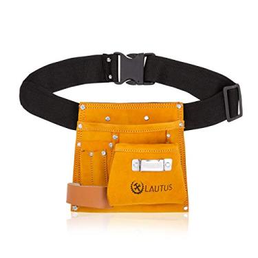 Imagem de Lautus Bolsa de ferramentas de camurça e cinto ajustável de poliéster | 5 bolsos | Suporte de martelo de couro | Suporte de fita métrica | Grau de construção |