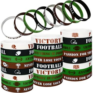 Imagem de 48 peças de pulseiras motivacionais de futebol americano, esportivas, inspiradoras, pulseiras elásticas de silicone para escola, prêmio de aniversário, futebol americano, artigos de festa