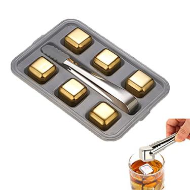 Imagem de HIOD Copos de gelo reutilizáveis com pedras de uísque douradas e refrigeradores de uísque balde de gelo champanhe refrigerador de cerveja aço inoxidável, 6 peças