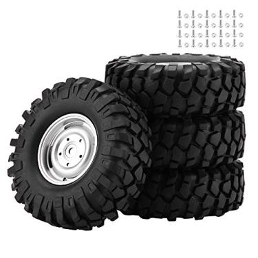 Imagem de Pneus RC, 4 peças pneus de roda pneus de borracha com cubos para escala 1/10 RC Crawler caminhão off-road carro caminhão caminhão carro RC roda pneu RC pneu