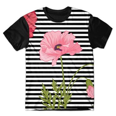 Imagem de Camiseta As Braba Masculina Flores e Listras Full Print