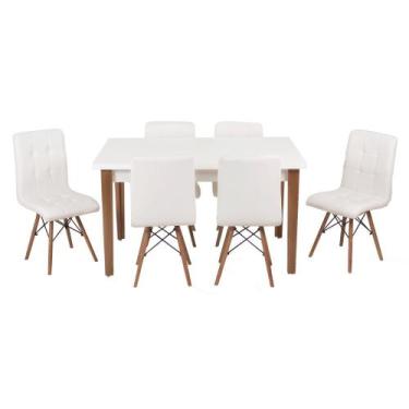 Imagem de Conjunto Mesa De Jantar Luiza 135cm Branca Com 6 Cadeiras Gomos - Bran