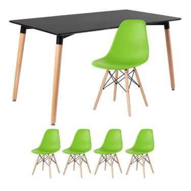 Imagem de Mesa Retangular 80 X 140 Cm Preto + 4 Cadeiras Verde Claro