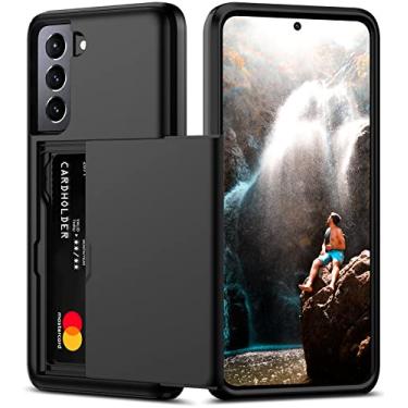 Imagem de Nvollnoe Capa para Samsung S21 FE com suporte para cartão, camada dupla, capa protetora resistente, compartimento oculto para cartão, capa carteira fina para Samsung S21 FE 5G de 6,4 polegadas (preto)