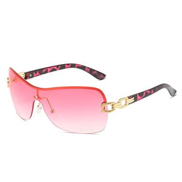 Imagem de Óculos de sol sem aro para mulheres Star Óculos de sol vintage de peça única para mulheres Máscaras de óculos Steampunk Hip Hop, ouro rosa, com uma bolsa