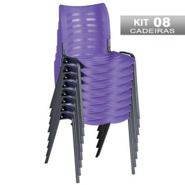 Imagem de Kit 8 Cadeiras Empilhável Iso Fixa Escolar Roxa Para Escritório Recepç