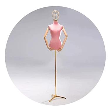 Imagem de Female Mannequin Torso Torso de manequim de busto feminino forma de vestido, exibição de modelo feminino com cabeça de metal e braço de madeira, tripé ajustável em altura (Color : Pink-1)