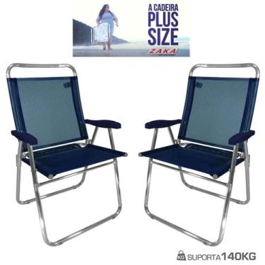 Imagem de Kit 2 Cadeira De Praia King Oversize Alumínio Até 140Kg Camping - Zaka