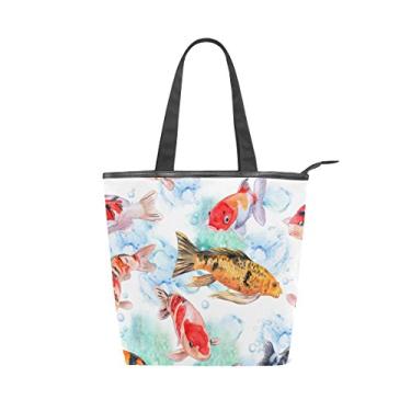 Imagem de Bolsa de ombro feminina ALAZA em lona Koi Carps Fish Aquarela