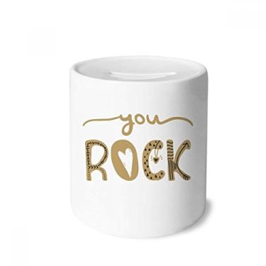 Imagem de DIYthinker Caixa de moedas de cerâmica You Rock com citação de ouro feita à mão para guardar dinheiro